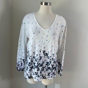 J  Jill Womens Medium V Neck Long Sleeve Floral Linen Cotton Blend Tunic Top